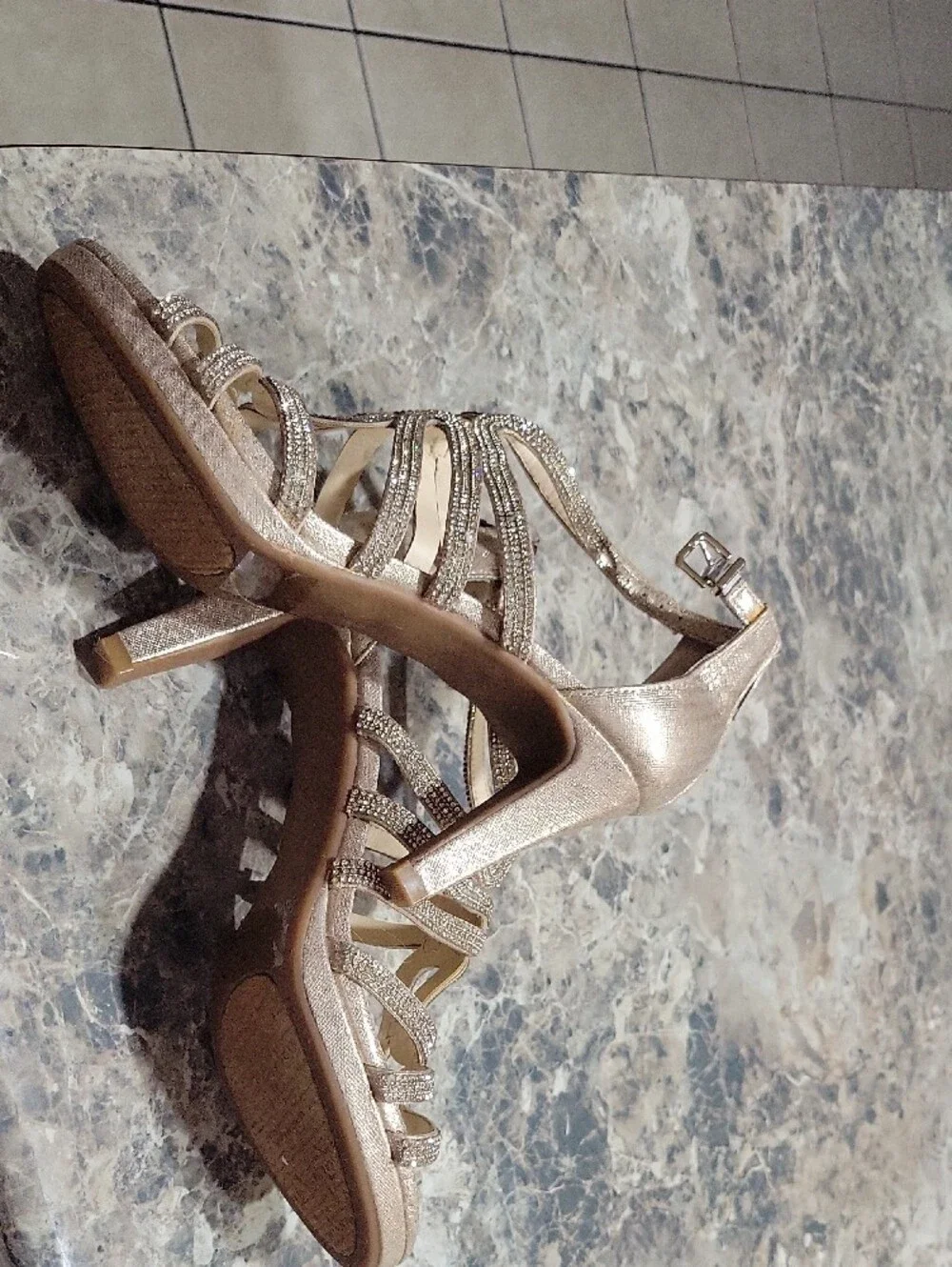 Alex Marie Champagne Gold Crystal Strappy Heels